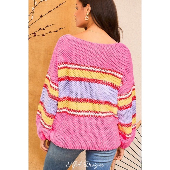 🌸LAST 2! Fuchsia Stripe Color Block Oversize Sweater - Picture 8 of 10
